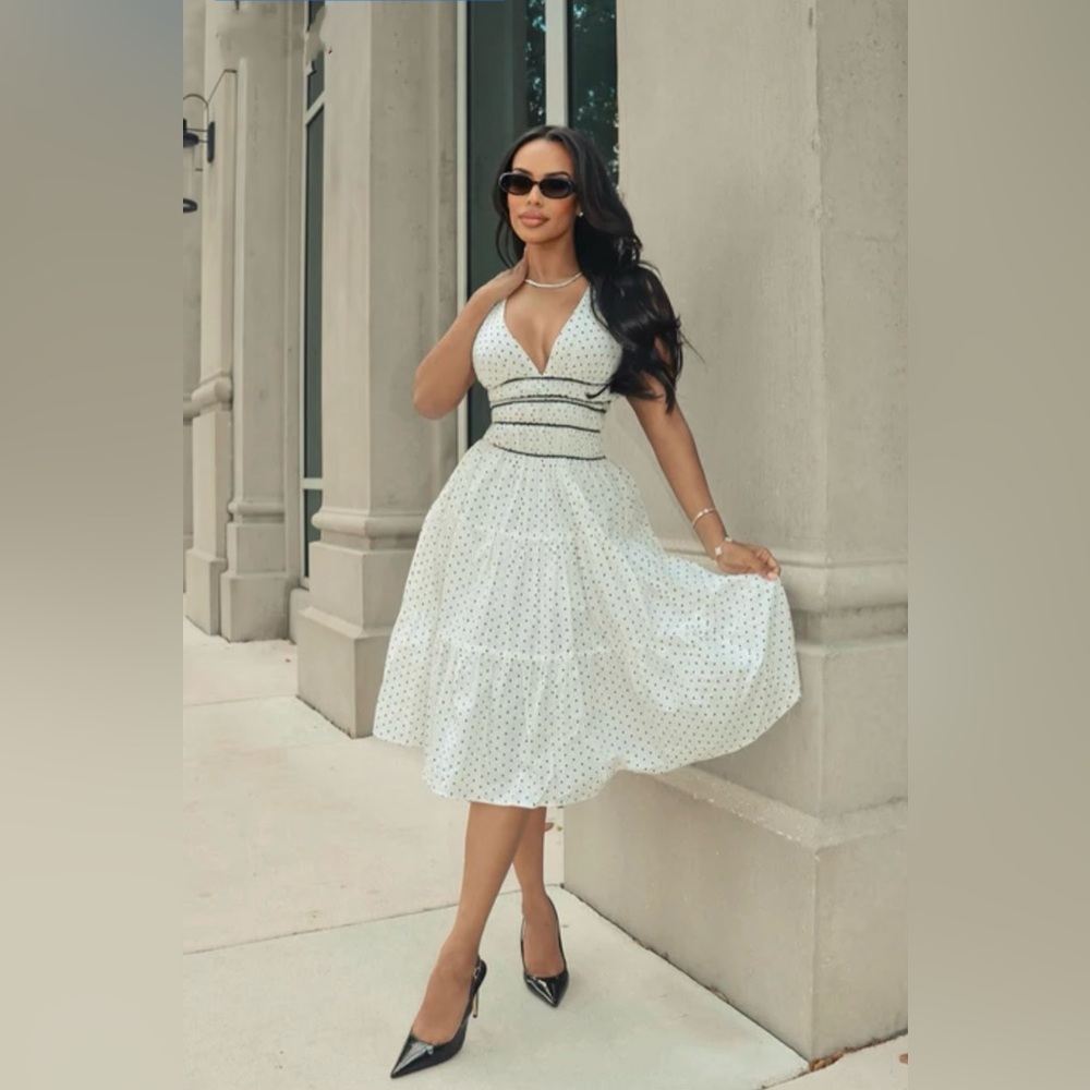 NWT Elegant White Polka Dot Dress